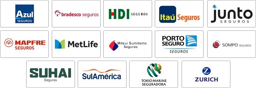 AZUL, BRADESCO, ITAÚ,METLIFE, MITSUI,MONGERAL, PORTO SEGURO, PREVISUL, SOMPO, SUL AMÉRICA, TÓKIO MARINE, ZURICH